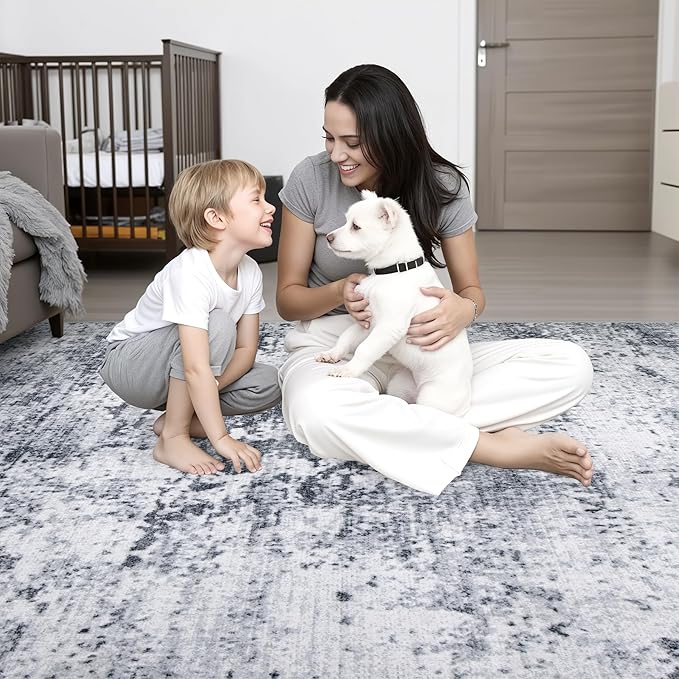 Washable Area Rug 3x10 Entryway Rug: Washable Modern Abstract Soft Thin Rug Indoor Floor No Slip Stain Resistant Carpet for Bedroom Dining Room Farmhouse Nursery Home Office - Grey