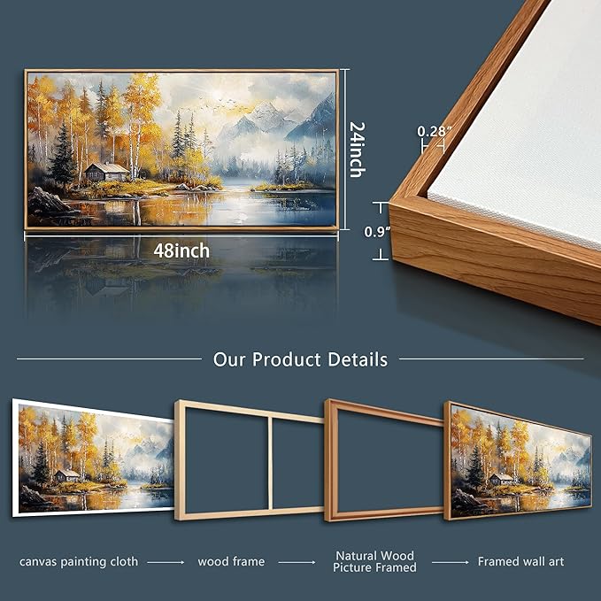 ZUITINGHUA Canvas Wall Art For Living Room Large Wall Decor For Office Bedroom Decorations Lake Scenery Painting Autumn Landscape Wall Pictures Artwork Ready to Hang Home Decor Wood Framed 24x48 In