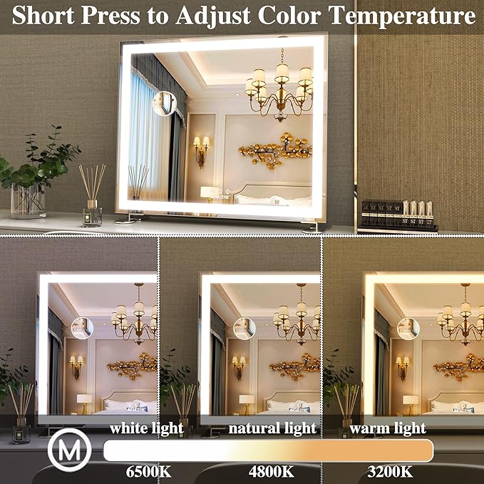ANYHI Hollywood Makeup Mirror with Lights, Large Lighted Vanity Dressing Table Mirror, Desktop/Wall Mounted Mirror with Lights, Smart Touch Screen, with 10X Magnification, Silver (23.6''x20'')