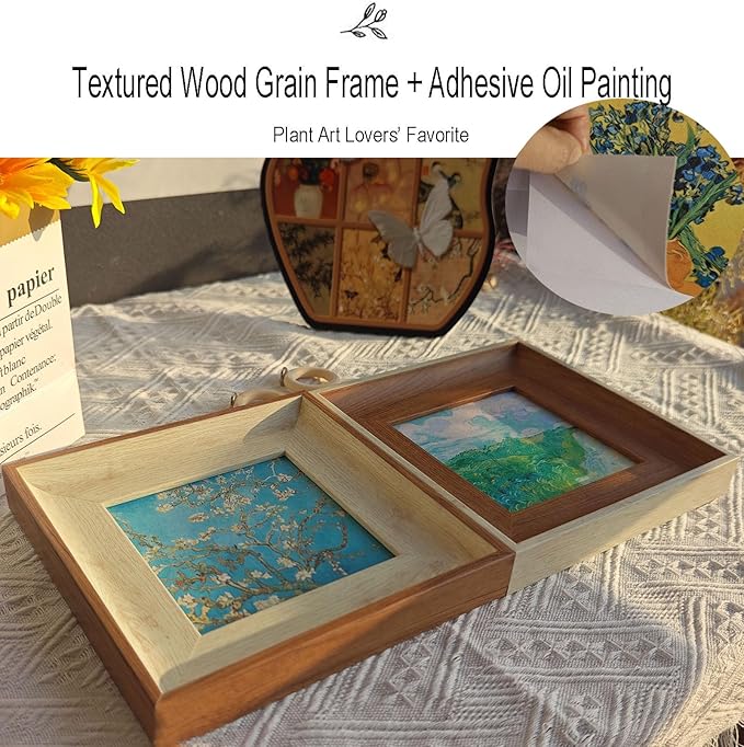 2 Pack Van Gogh Wall Art & Air Plant Airplant Holder Stand Magnetic Frame Set - 2-in-1 Famous Prints (Almond Blossom & Green Wheat Fields) for Living Room Bedroom Home Office Decor Plant Lovers' Gift