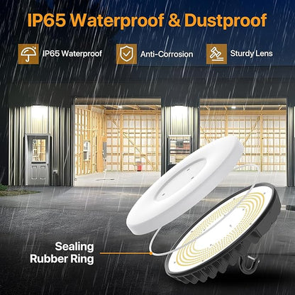LED Shop Lights 200W - 24000LM UFO LED High Bay Light with 3 CCT Adjustable, 10%-100% Dimmable Remote Control IP65 Waterproof Garage Lighting for Workshop, 2 Packs
