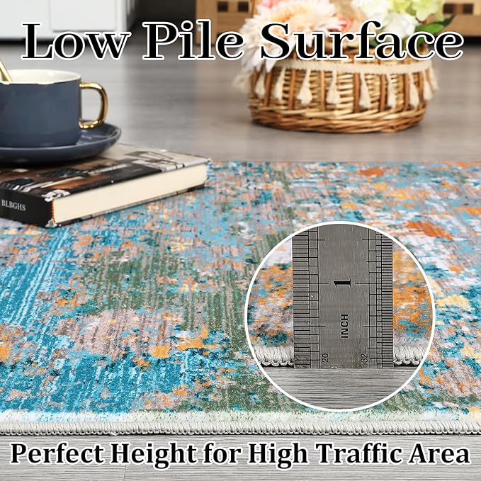 ROYHOME 9x12 Modern Abstract Accent Rug Non Slip Stain Resistant Washable Throw Rug Low Pile Indoor Floor Cover for Living Room Bedroom Office Home Decor, Multi Color