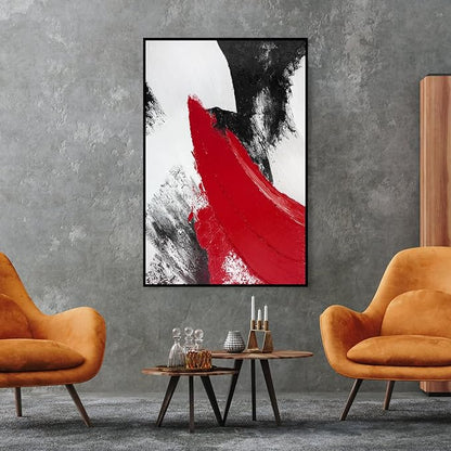 YPY Red Abstract Canvas Wall Art: Large Black and White Pictures Modern Minimalist Paintings Print Poster for Living Room Bedroom Bathroom Office Home Wall Decor 24"x36"