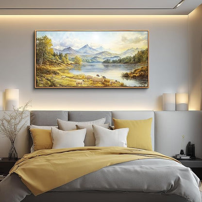 Wapluam Large Wall Art For Living Room,Framed Wall Art,Landscape Wall Art,Modern Farmhouse Decor Paintings, Retro Rustic Nature Canvas Paintings Prints For Bedroom Kitchen Office Fireplace Decorations
