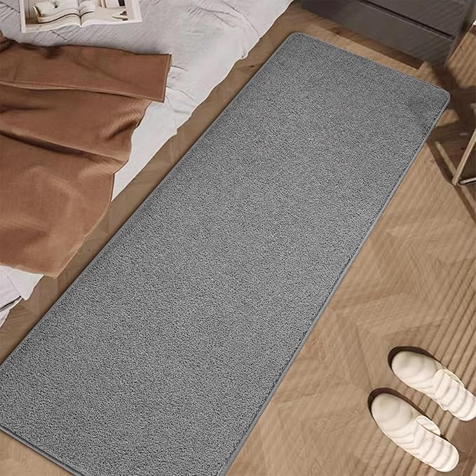 Grey Hallway Runner Rug, 2x6 Gray Bedside Area Rugs for Bedroom, Non Slip Soft Modern Memory Foam Carpet, Low Pile Washable Carpets for Entrance Kitchen Laundry Living Room Decor