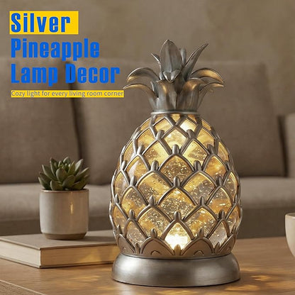 8.3 in Pineapple Table Lamp with Swirling Glitter and 6 Hours Timer, 3 Modes (ON/OFF/TIMER) USB & Battery Operated Cool White LED Night Light, Decorative Lamp for Bedroom, Living Room, Office Gift