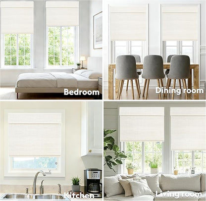 Motorized Bamboo Roman Shades, Motorized Blinds with Remote Compatible with Homekit, Alexa GoogleHome, Smart Wood Woven Shades for Indoor Windows, Customize, Sandstone Grid