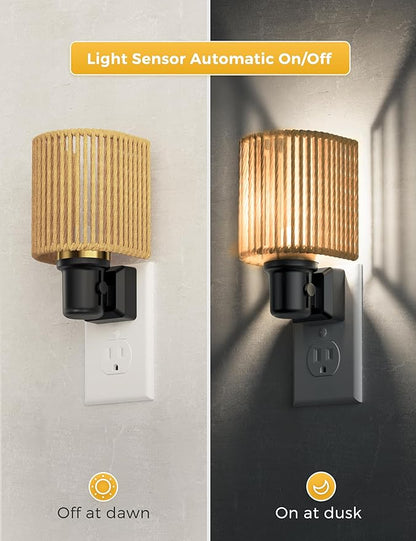 L LOHAS LED Night Lights Plug into Wall, Boho Night Light, 2 Pack, Decorative Bohemian Night Lights, Dimmable 0-100LM, Daylight White, Light Sensor, Vintage NightLight Farmhouse for Bedroom Bathroom