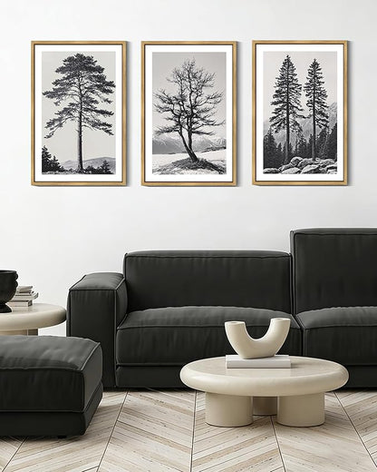 Drsoum Vintage Black Gray Tree Wall Art Framed Antique Retro Forest Prints Modern Rustic Artwork Bedroom Farmhouse Ready to Hang 16x24in Natural Framed