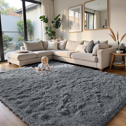 yongyangjuxin Fluffy Rug Shag Area Rug, Grey 10x14 Area Rugs for Bedroom, Super Soft Shag Rugs for Living Room Bedroom Kids Room Home Decor, Upgrade Anti-Skid Rectangular Fuzzy Rug