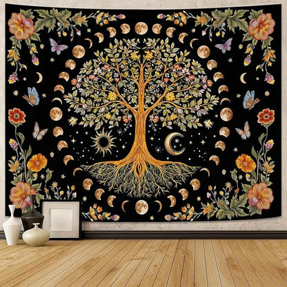 Lunerfex Tree of Life Wall Tapestry - Celestial Moon Phase & Sun Wall Hanging for Bedroom and Living Room Decor - Boho Spiritual Tapestries 80"x60"