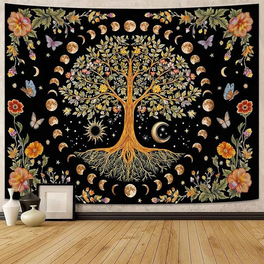 Lunerfex Tree of Life Wall Tapestry - Celestial Moon Phase & Sun Wall Hanging for Bedroom and Living Room Decor - Boho Spiritual Tapestries 80"x60"