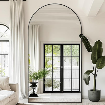 Antok 91" x46” Arched Full Length Floor Mirror, Black Aluminum Frame, Free Standing/Wall Mount/Leaning for Bedroom, Living Room, Dressing Room