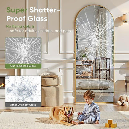 Full Length Mirror, 76"x44" Arched Full Body Mirror, Floor Mirrors with Stand, Body Mirrors Standing Hanging Leaning Against Wall,Aluminum Frame Mirrors for Bedroom Cloakroom,Living Room,Gold