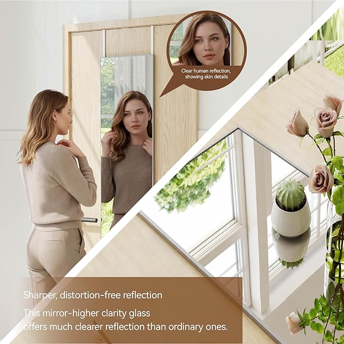NARCISSUS 47x14 Mirror Door Hanging Full Length,Over Door or Wall Mounted Aluminum Alloy Frame Tempered Glass Rectangle Full Body Mirrors for Bedroom Dressing Living Room Bathroom 47 inch Silver