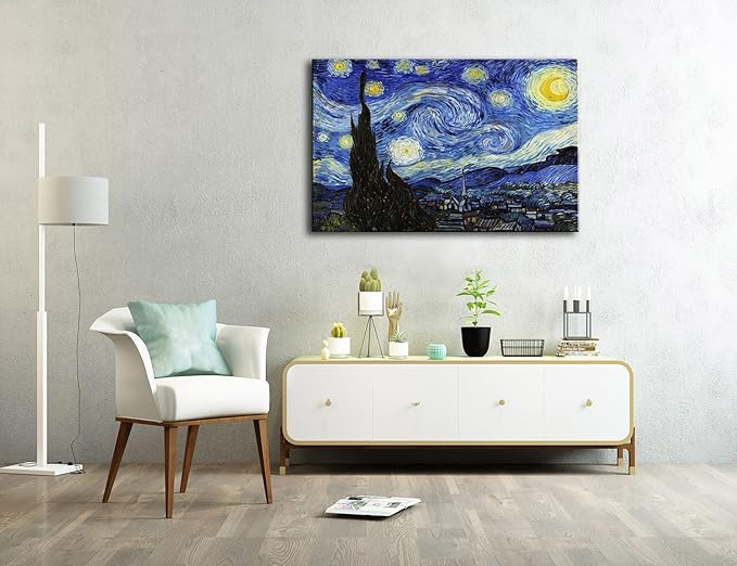 Starry Night, Vincent Van Gogh Canvas Wall art, Classic Paintings Reproduction Pictures Poster, Abstract Artwork Prints for Home Decor 32"x48"