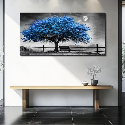 FUHAIHUA Large Wall Decor For Living Room Canvas Wall Art For Office Modern Wall Decorations For Bedroom Black And White Landscape Painting Blue Tree Pictures Artwork Room Home Decor 24x48 In