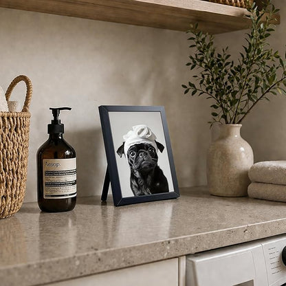 Framed Funny Dog Bathroom Wall Art, Cute Pug Bathroom Wall Decor, Cute Animal Canvas Print Picture, Modern Farmhouse Restroom Home Decor Painting 8x10 Inch Framed
