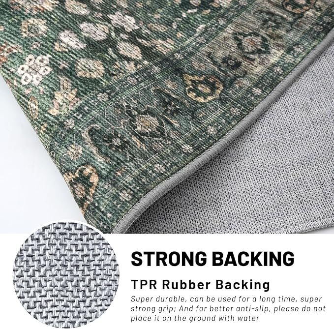 KUTA 5x7 Area Rugs Dark Green, Vintage Washable Rugs for Living Room Ultra Thin Soft Non-Slip Printed Distressed Tribal Traditional Farmhouse Carpet for Bedroom Dining Room Dorm Office Home