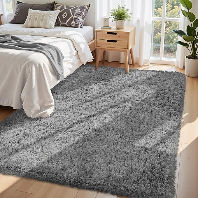 5x8 Area Rug for Living Room:Ultra Soft Fluffy Shag Light Grey Rugs,Large Fuzzy Plush Indoor Non Slip Carpet Washable Rug for Bedroom Kids Nursery Office Dorm Modern Decor(Light Grey 5'x8')