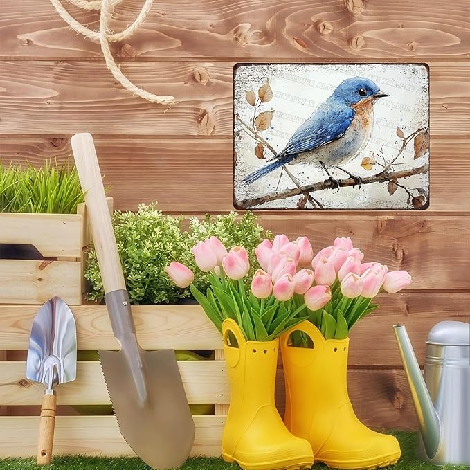 ARTWALLURE Bluebird Watercolor Vintage Metal Sign Rustic Wall Decor Iron Painting Nature Inspired Print Poster 12x16inch