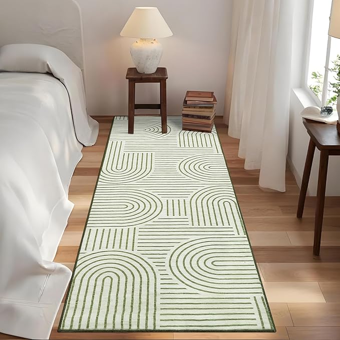 ROYHOME Modern Rug 2x6 Runners for Hallways, Abstract Kitchen Runner Rugs Non Slip Bath Runners, Rainbow Washable Runners Rug for Bedroom, Soft Long Rugs for Entryway Bathroom Laundry Dorm, Green