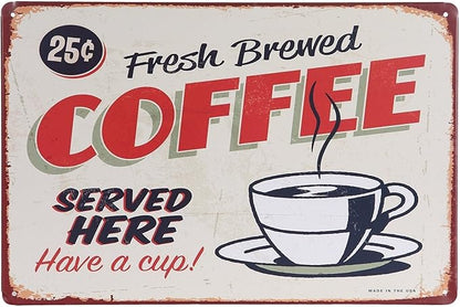 ARTCLUB Fresh Brewed Coffee Served Here, Metal Tin Sign, Vintage Antique Plaque Poster Kitchen Home Cafe Wall Decor