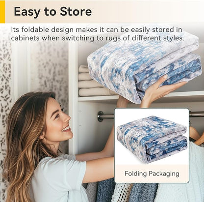 RELEANY Washable Area Rugs 3x12 Non-Slip Modern Abstract Soft for Living Room Entryway Bedroom Nursery, Print Pattern, Blue Grey Navy Gray