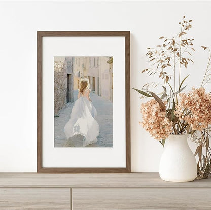 11x17 Oak Picture Frame, Solid Oak 11x17 Poster Frame with Mat to 8x12(Openning Size is 7.5x11.5), Natural Wood 17x11 Frames for Wall, (Walnut Set of 1)