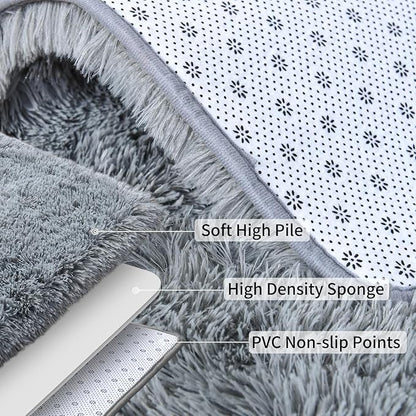 Soft Runner Rugs for Bedroom Hallways, 2 Packs 2x4 Grey Fluffy Shag Throw Area Rug Non Slip for Bedside Dorm, Long Shaggy Furry Carpet for Nursery Living Room