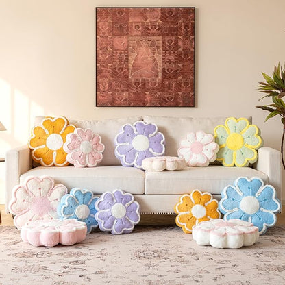 Flower Shaped Decorative Throw Pillow Cushion for Bed Couch, Cute Flower Plush Throw Pillows Home Decor Floor Pillow Seating Cushions (Blue, 13.7 Inches)