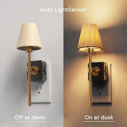 L LOHAS LED Night Lights Plug into Wall, 2 Pack Pleated Fabric Cover Night Light, Dusk to Dawn Sensor Vintage Nightlight, 0-100LM Dimmable, for Bedroom Living Room Hallway