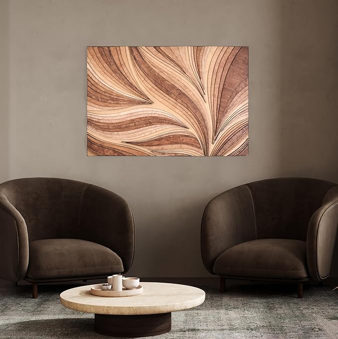NEODECO Parametric Frameless Wood Wall Art, 3D Acoustic Wall Panel of Parametric Cut & Stained Birch Plywood Layers, Geometric Wall Hanging, Abstract Wood Wall Decor (Large)