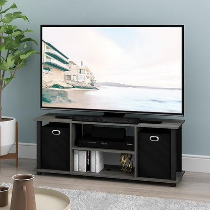 FURINNO Econ Entertainment Center, French Oak Grey/Black/Black