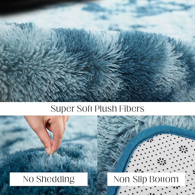 Puremy Luxury 3x5 Area Rug, Ultra Soft Rugs for Living Room, Plush Carpet Rugs for Bedroom, Non-Slip Indoor Rug for Nursery, Study Room, Playroom, Home Decor, Tie-Dyed Blue