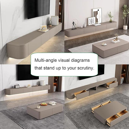 Floating TV Stand Large Floating TV Shelves Wall Mounted Multi Storage Compartment TV Media Console Floating TV Cabinet Bench Under TV Large Storage TV Lowboard (Khaki, 86.6 * 7.9 * 9.4 in)