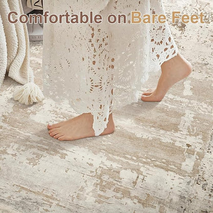 HOMORE Living Room Rug 6x9 Large Rug Beige Area Rugs Non Slip Washable Rugs for Bedroom Dining Room Abstract Carpet for Farmhouse Kids Playroom Classroom