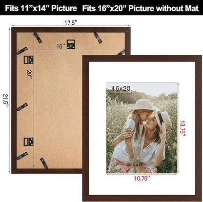 Momentworth 16x20 Picture Frame with Mat for 11x14 Set of 3, Dark Brown Wood Grain 16x20 Frames for Wall Mounting (3 Pack, Walnut)