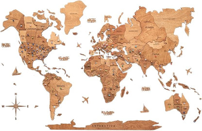 Enjoy The Wood 3D Wooden World Map Wall Art - Large Travel Map with Pins for Art Decor - Decorative Map of the World for Home, Office - Travel Wall Art Housewarming Gift Idea (Oak, M, Unframed)