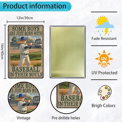 Baseball Poster Baseball Metal Tin Sign Some Boys Are Born With Baseball In Their Souls Signs Home Decor Garage Bar Restaurant Kitchen Cafe Bar Pub 12x16 Inch Wall Art Decor