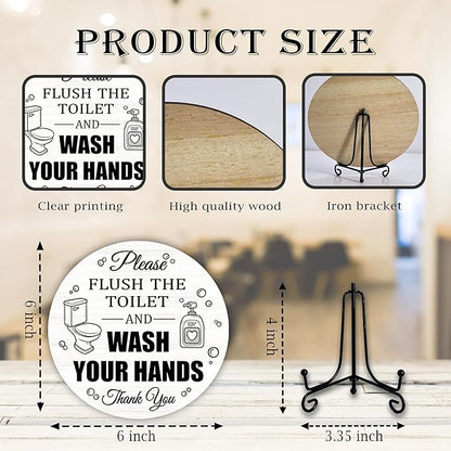 Funny Bathroom Decor, Wash Your Hands Sign, Modern Farmhouse Bathroom Decor, Hand Washing Signs For Home, Restroom Decor Plaque With Stand, Half Bath Decor, Farmhouse Rustic Bathroom Decor-41