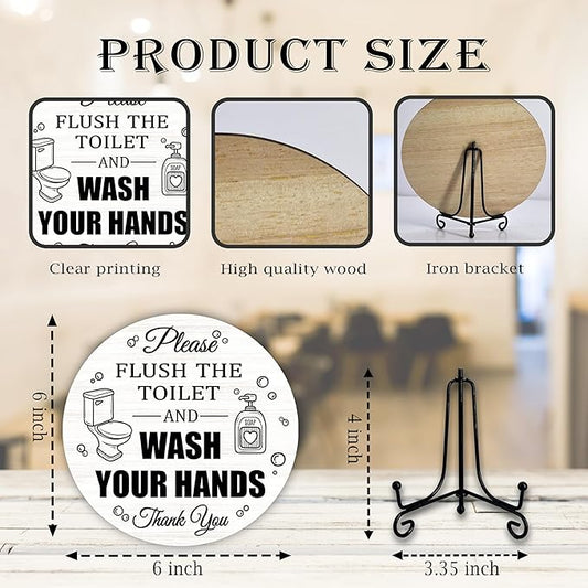 Funny Bathroom Decor, Wash Your Hands Sign, Modern Farmhouse Bathroom Decor, Hand Washing Signs For Home, Restroom Decor Plaque With Stand, Half Bath Decor, Farmhouse Rustic Bathroom Decor-41