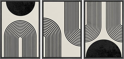 SIGNLEADER Framed Canvas Print Wall Art Spiral Parabolas & Solid Semi Circle Geometric Shapes Drawings Modern Art Contemporary Edgy Black and White for Living Room, Bedroom, Office - 24"x36"x3 BLACK