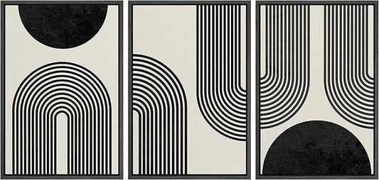 SIGNLEADER Framed Canvas Print Wall Art Spiral Parabolas & Solid Semi Circle Geometric Shapes Drawings Modern Art Contemporary Edgy Black and White for Living Room, Bedroom, Office - 24"x36"x3 BLACK