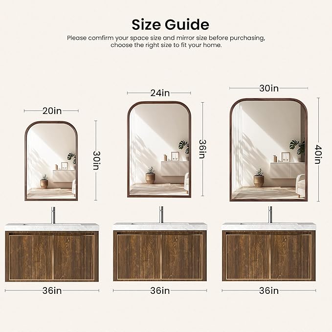 30"x40" Arch Wall Mirror Bathroom Mirror for Wall Mounted, Tempered Glass, Wood Grain Finish Frame Wall Mirror Decorative for Bedroom Living Room Entryway