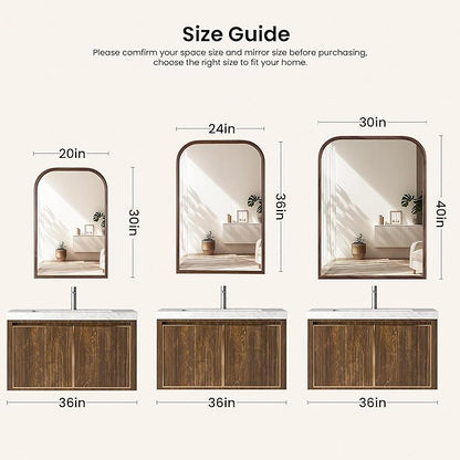 30"x40" Arch Wall Mirror Bathroom Mirror for Wall Mounted, Tempered Glass, Wood Grain Finish Frame Wall Mirror Decorative for Bedroom Living Room Entryway