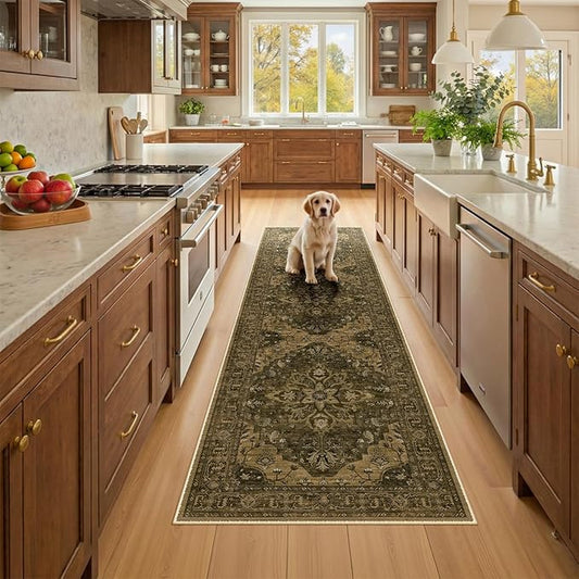 RELEANY Area Rugs 2'x8' Runner Rug Non Slip Washable for Kitchen Hallway Bedroom Beside Laundry Room Bathroom Rug, Floor Carpet, Brown Dark Brown