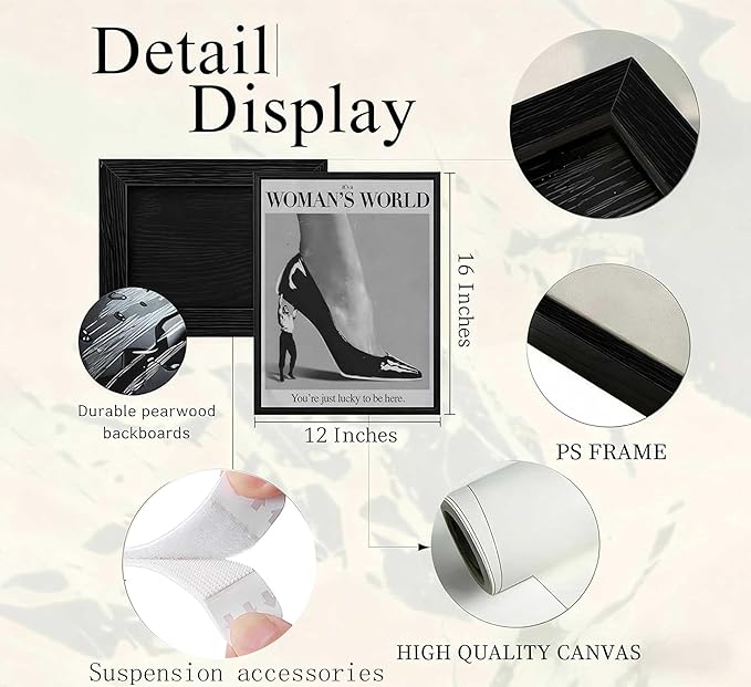 Framed Retro Feminist Canvas Wall Art Vintage Black And White Trendy High Heel It's a Women's World Quote Painting Picture Wall Decor Poster Print Artwork for Dorm Bedroom Living Room Home Decoration