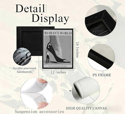 Framed Retro Feminist Canvas Wall Art Vintage Black And White Trendy High Heel It's a Women's World Quote Painting Picture Wall Decor Poster Print Artwork for Dorm Bedroom Living Room Home Decoration