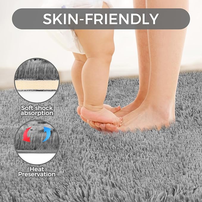 Ultra Soft Rug for Living Room, 8X10 Grey Fluffy Shag Area Rug for Bedroom, Modern Shaggy Carpets Fuzzy Rug for Teens Dorm Nursery Home Decor Aesthetic, Upgrade Anti-Skid Durable